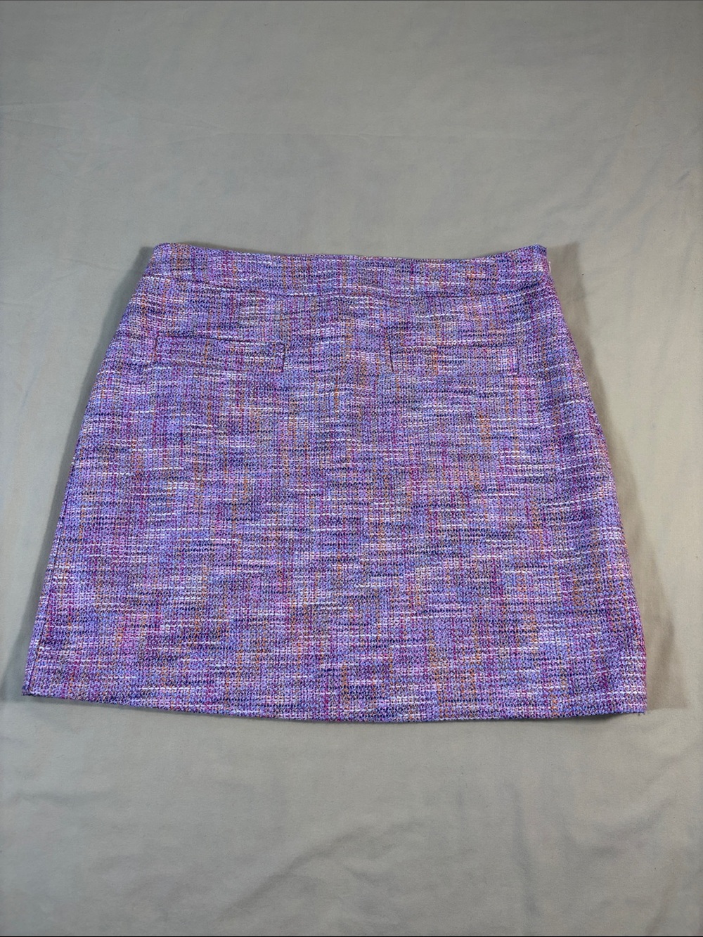 LOFT Size 10 Purple Tweed Mini Skirt Textured Boucle Pink Orange Fully Lined NWT